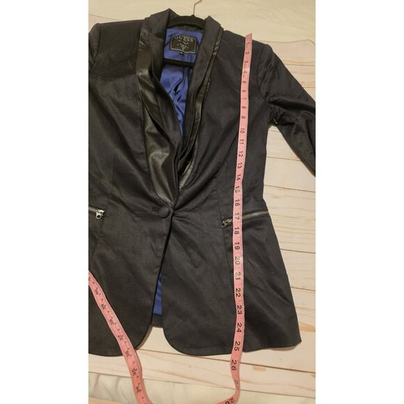 Guess Blazer Women Size 6 Black Tuxedo Formal Satin One Button Jack Cocktail Y2K - Picture 5 of 10